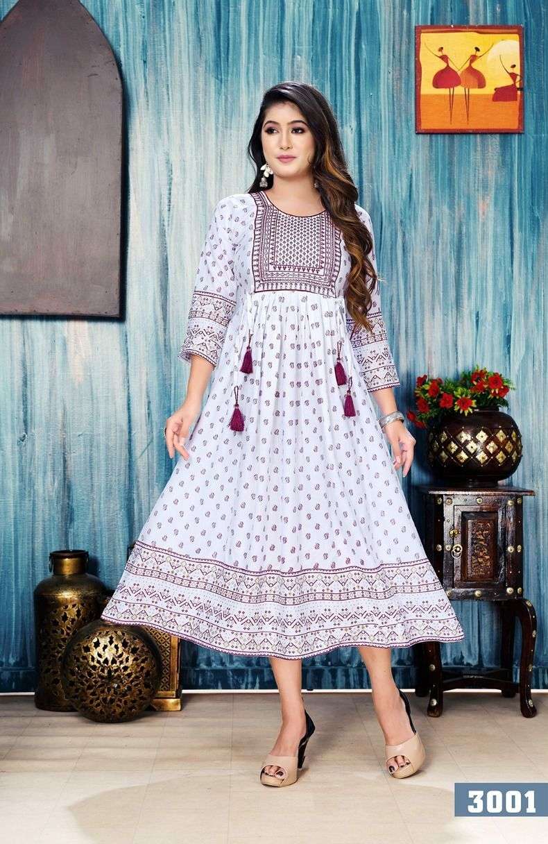 GOLDEN WHITE FLORAL Rayon Foil  Print Kurti Wholesale catalog
