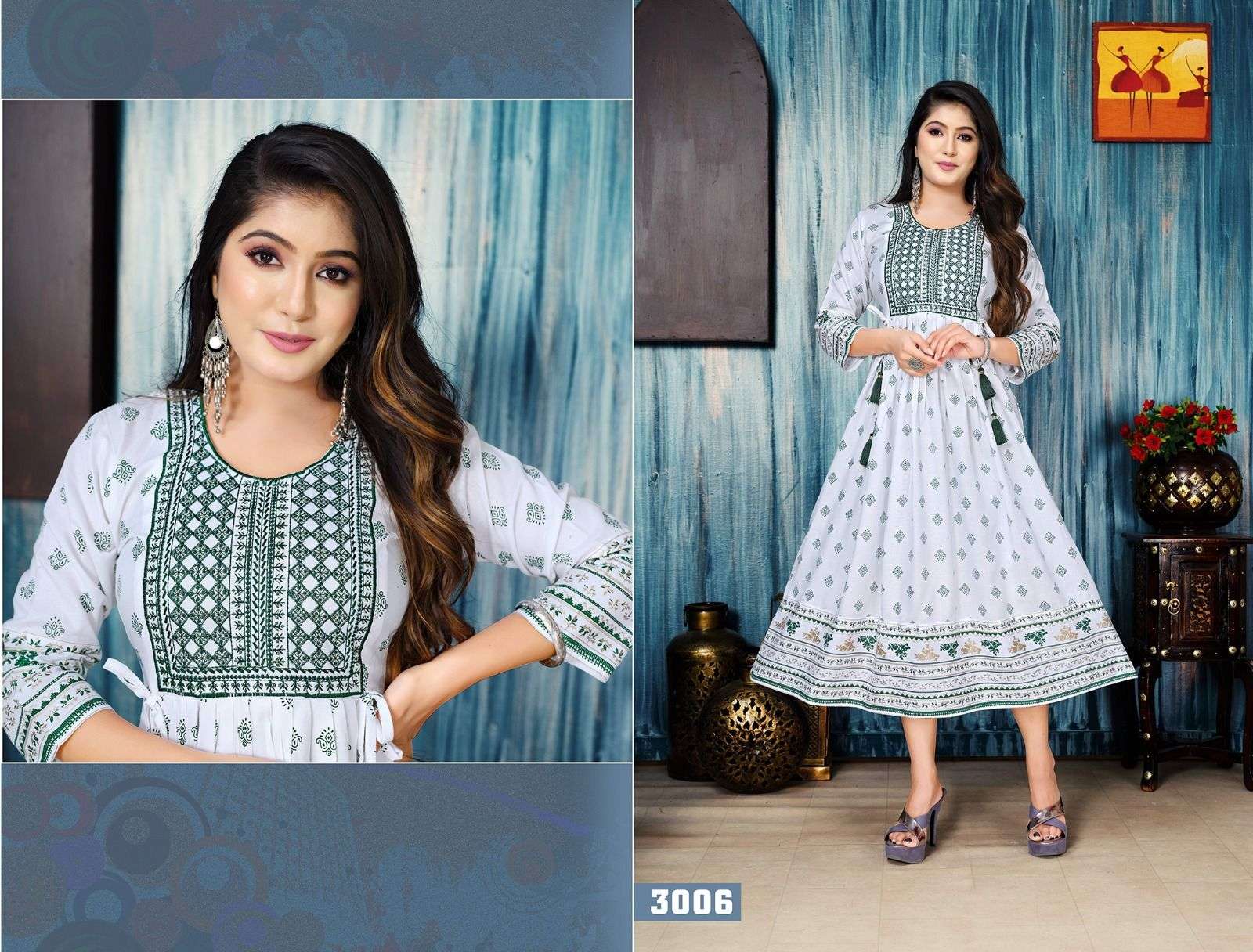 GOLDEN WHITE FLORAL Rayon Foil  Print Kurti Wholesale catalog
