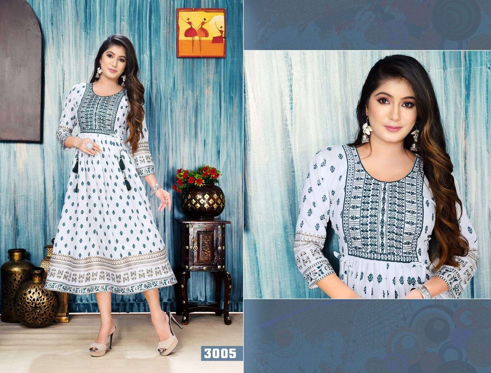 GOLDEN WHITE FLORAL Rayon Foil  Print Kurti Wholesale catalog