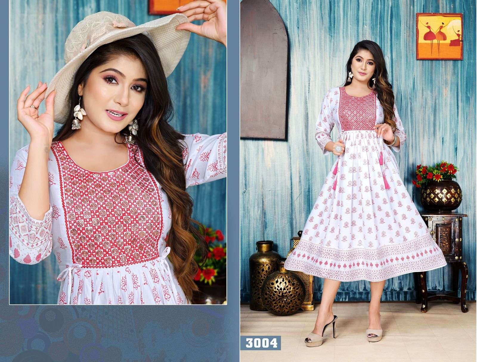 GOLDEN WHITE FLORAL Rayon Foil  Print Kurti Wholesale catalog