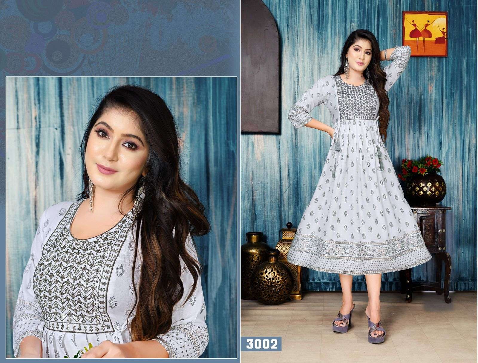 GOLDEN WHITE FLORAL Rayon Foil  Print Kurti Wholesale catalog