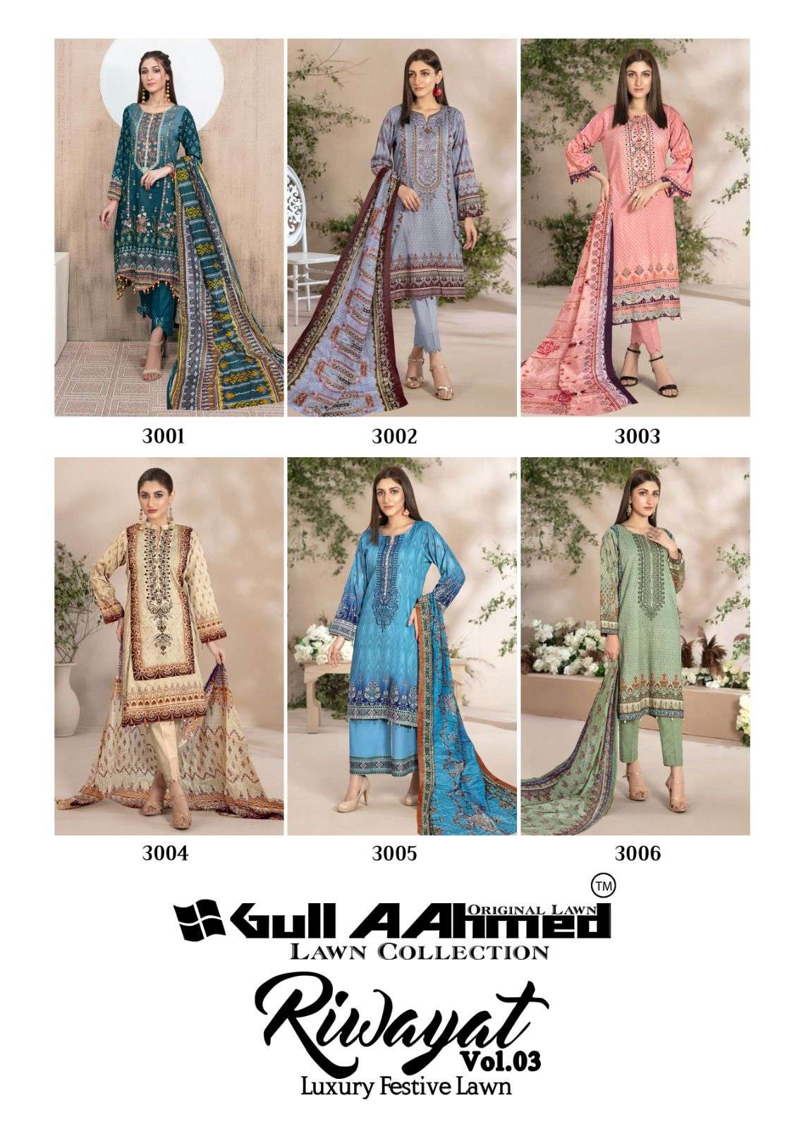 GULL AAHMED LAWN RIWAYAT LUXURY FESTIVE LAWN -03 Salwar Kameez Wholesale catalog