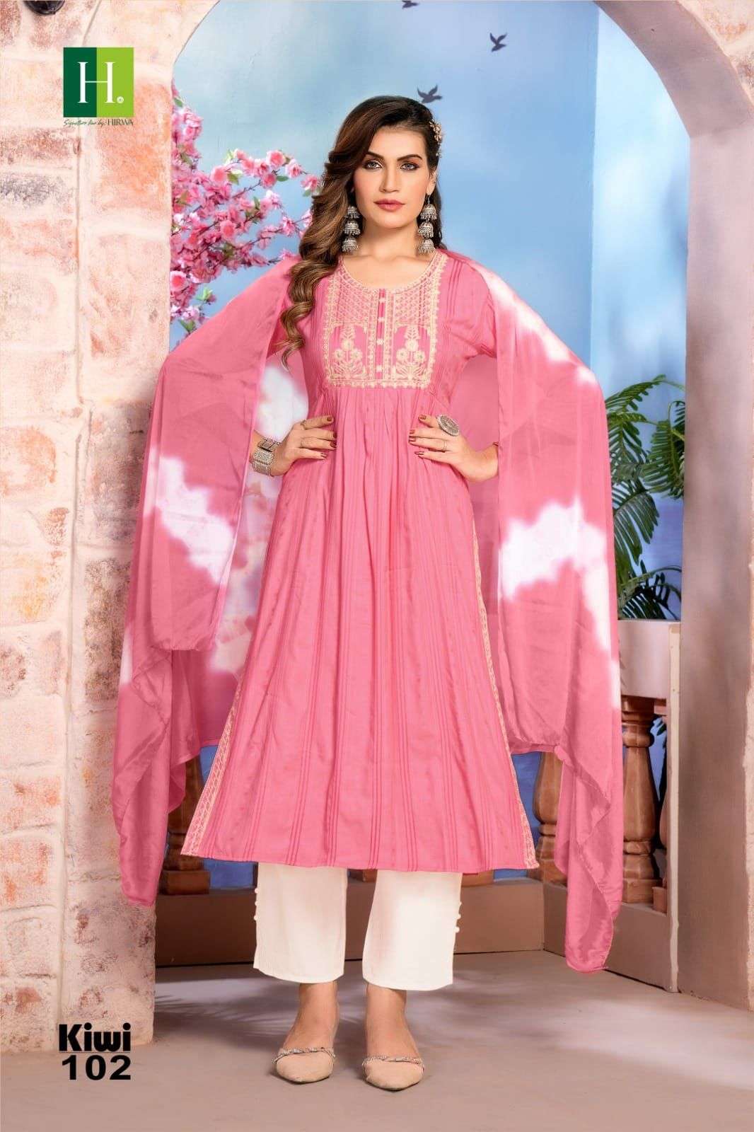 HIRWA Naira 3-Piece KIWI Naira cut Rayon Kurti Wholesale catalog
