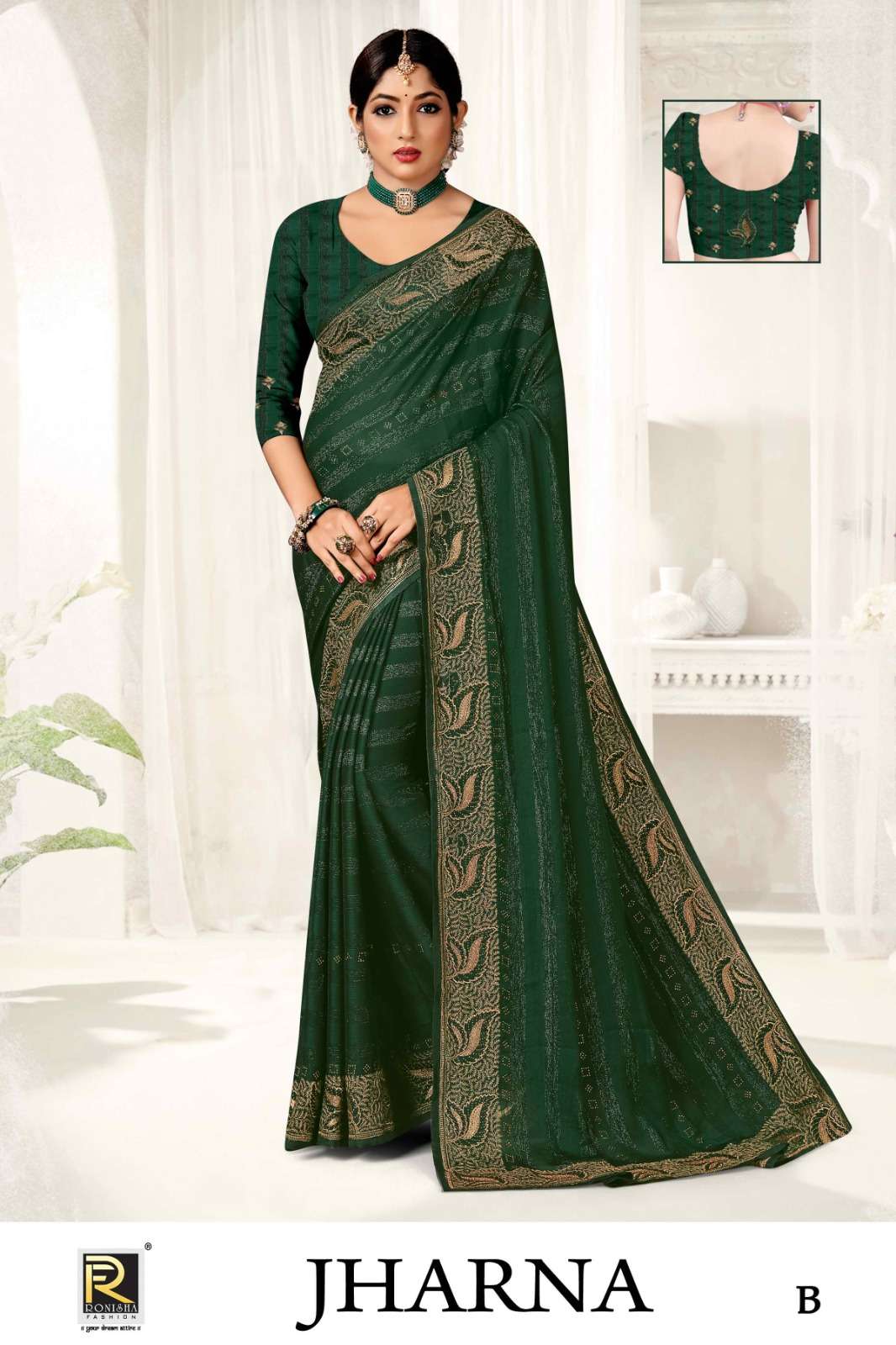 JHARNA  BY RONISHA SAREE  FANCY FABRICS SELF PETTERN WITH SIROSKI DIAMOND AND EMBROIDERY WORK SUPER HIT COLLECTION 