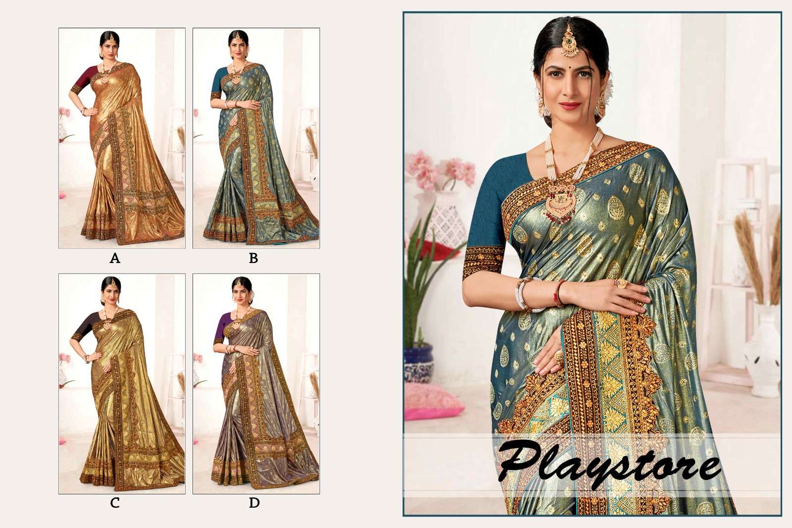 PLAYSTORE  BY RONISHA SAREE  FANCY FABRICS WITH SIROSKI DIAMOND AND HEAVY LACE  SUPER HIT COLLECTION 