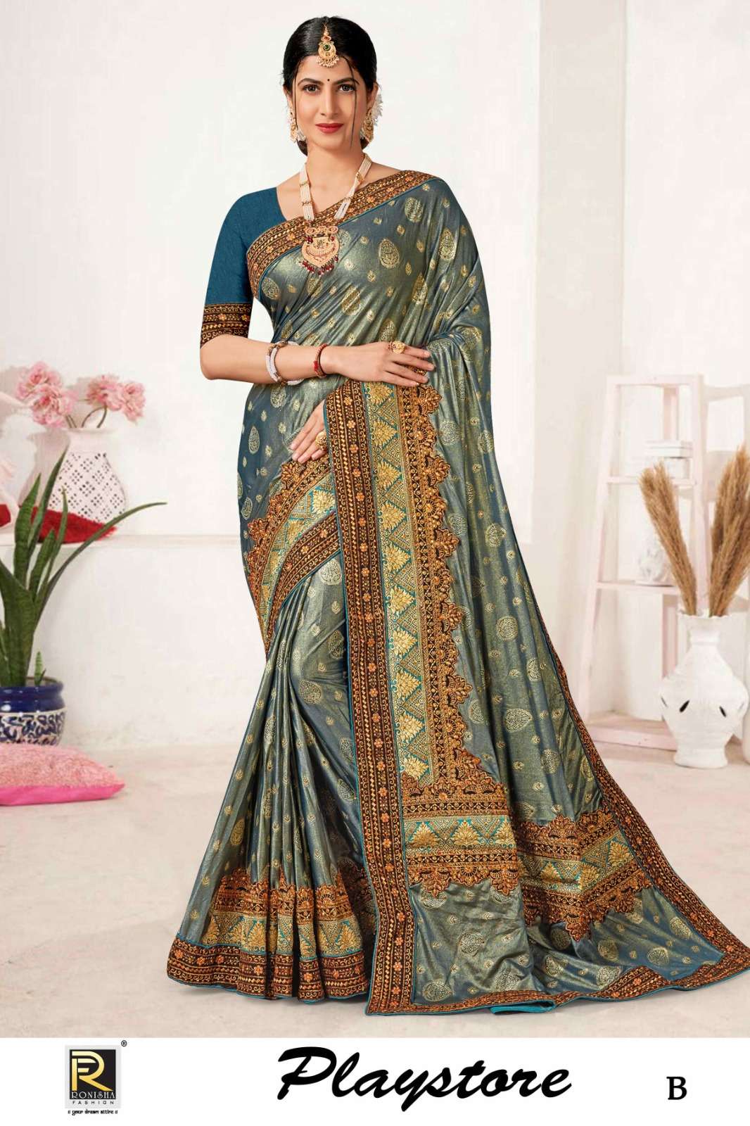 PLAYSTORE  BY RONISHA SAREE  FANCY FABRICS WITH SIROSKI DIAMOND AND HEAVY LACE  SUPER HIT COLLECTION 