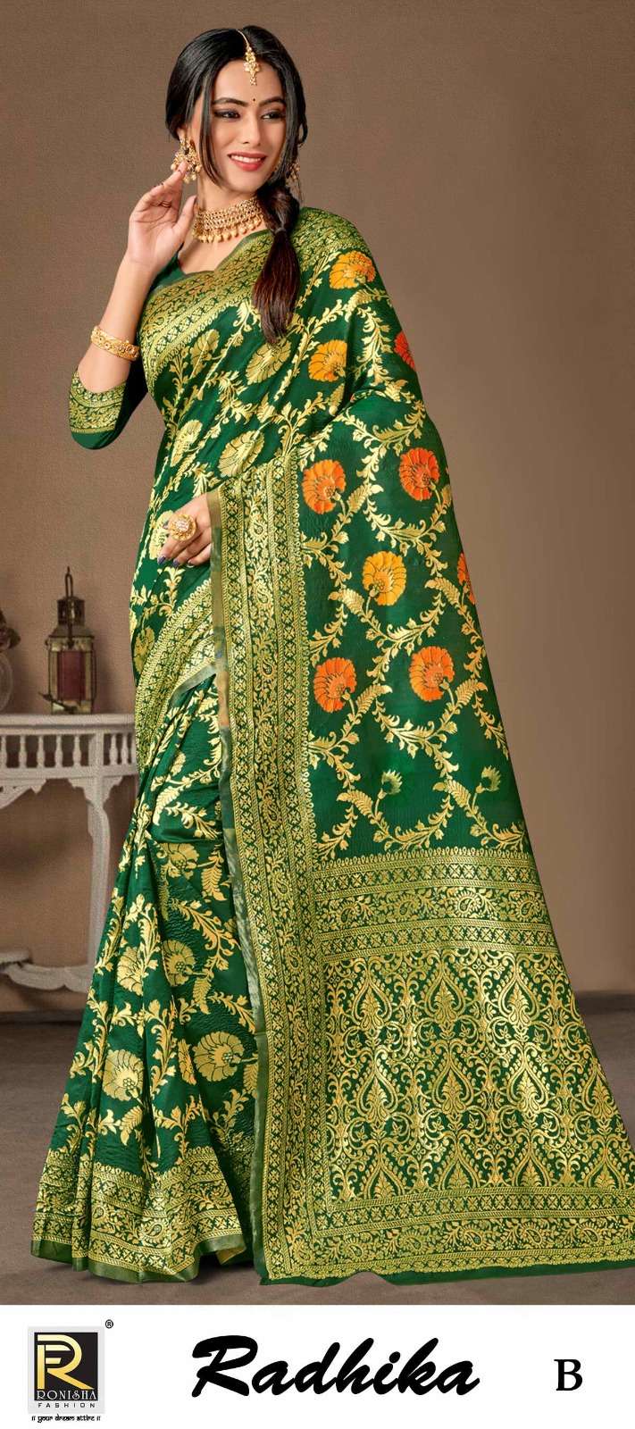 RADHIKA  BY RONISHA SAREE BANARASI SILK FABRICS SUPER HIT COLLECTION 