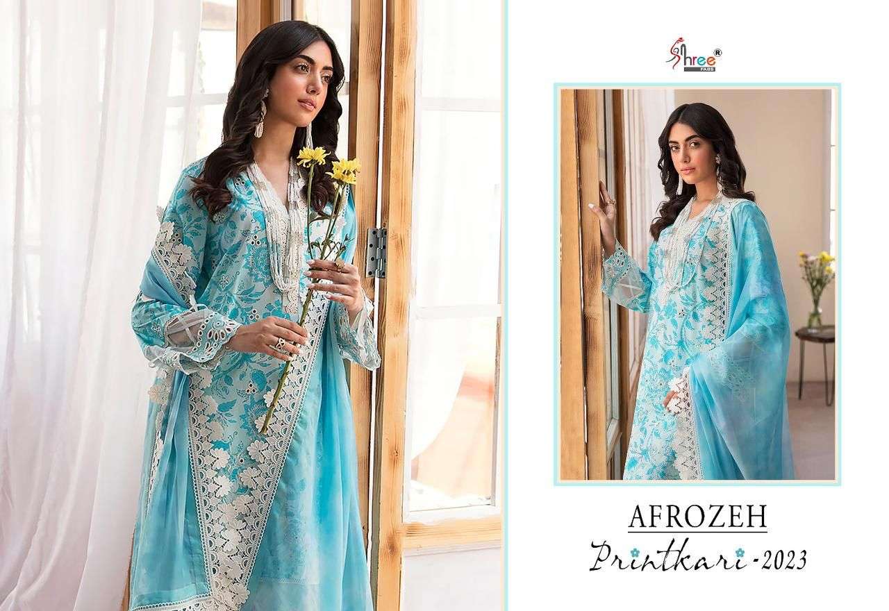 Shree Afrozeh Printhari 2023 Cotton Dupatta Salwar Suits Collection Wholesale catalog