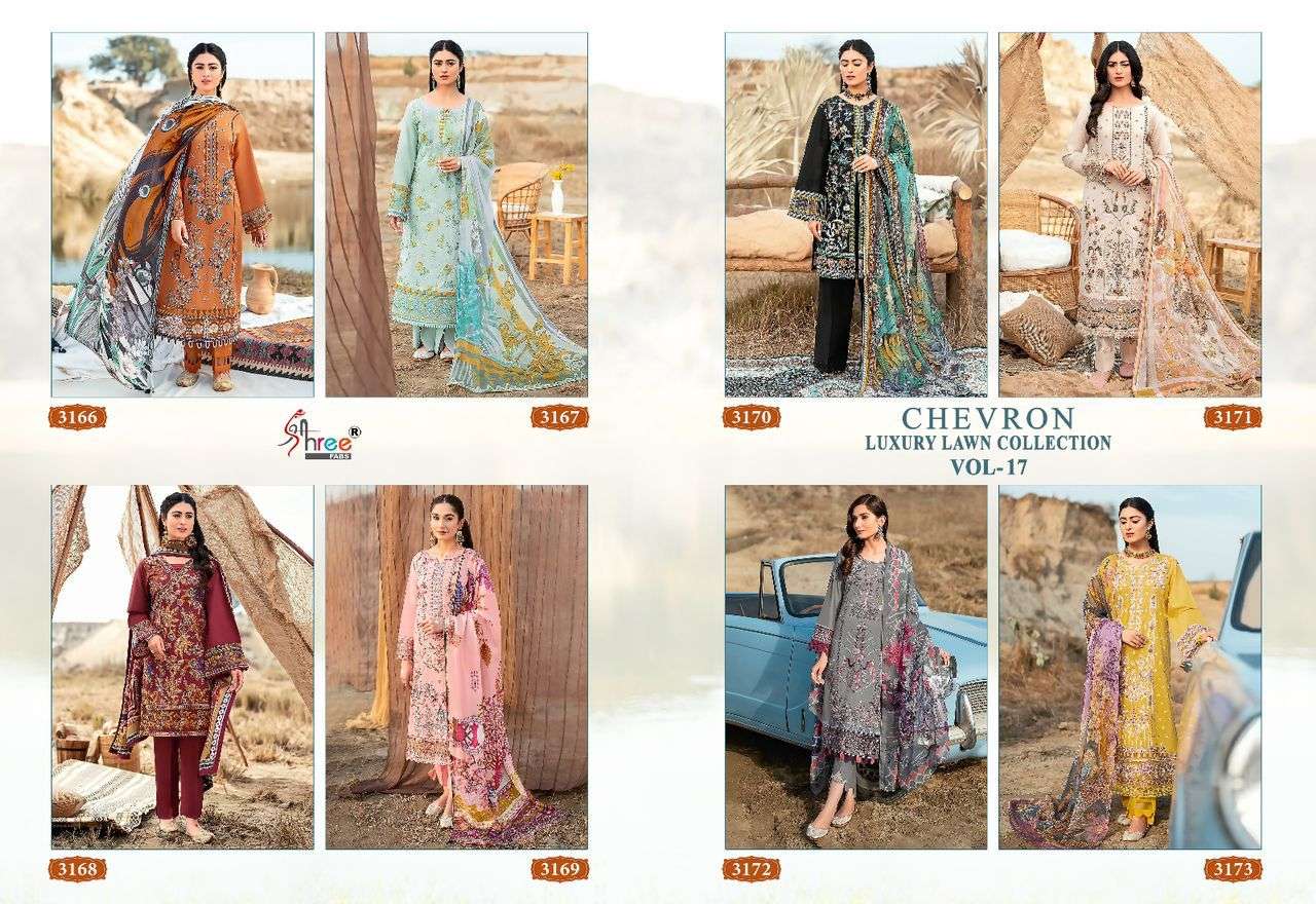 Shree Chevron Luxury Lawn Collection Vol 17 Chiffon Dupatta Wholesale catalog