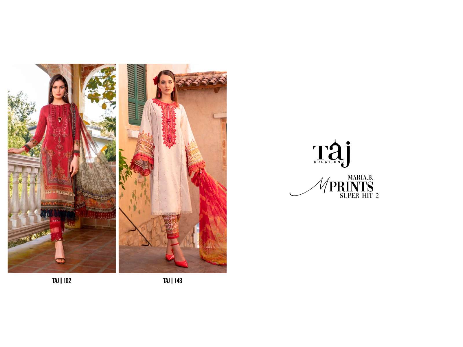 Taj Maria B M Prints Super Hit 2 Chiffon Dupatta Salwar Suits Wholesale catalog