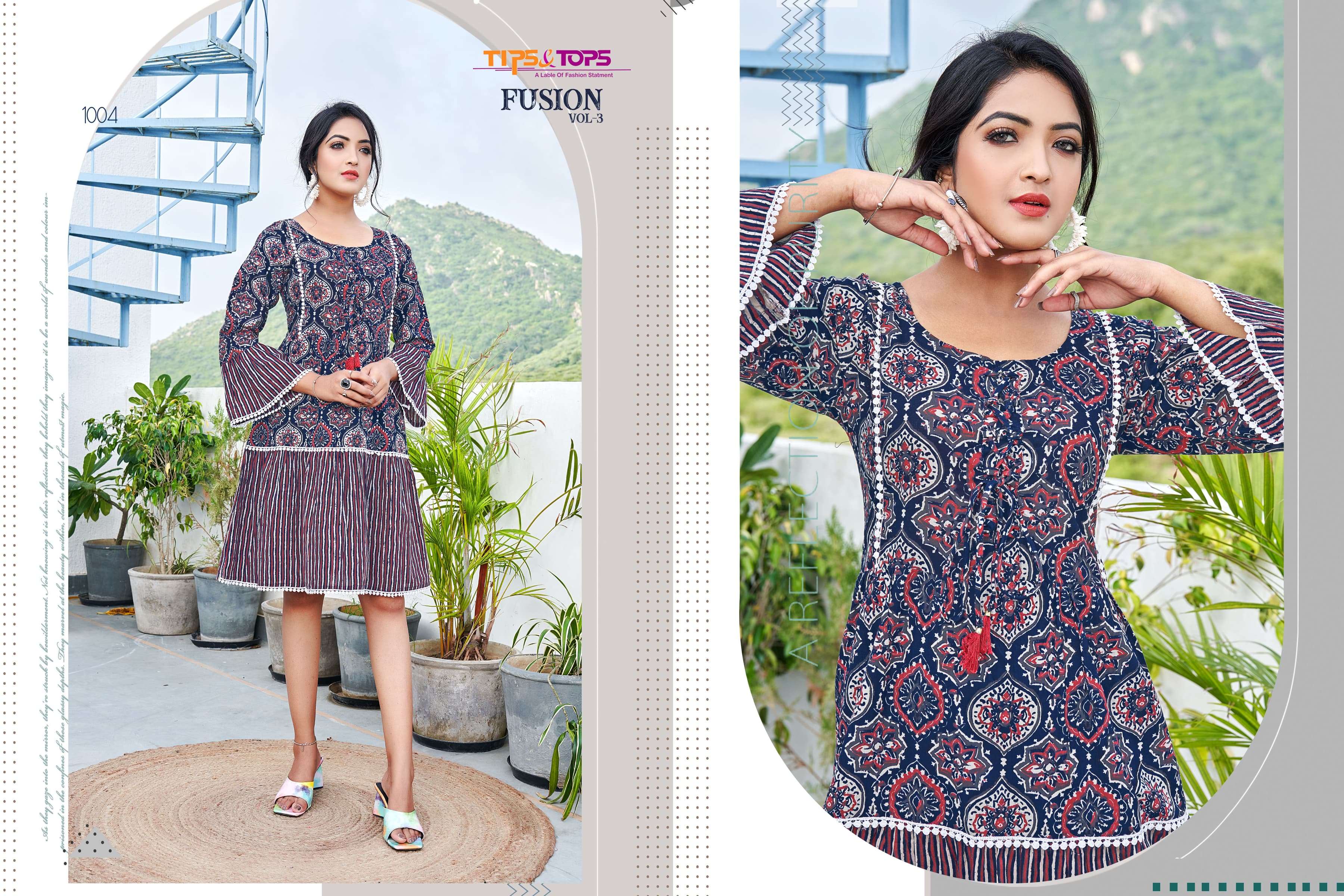 TIPS & TOPS FUSION Vol 03 Cotton Prints 60*60 Kurti Wholesale catalog