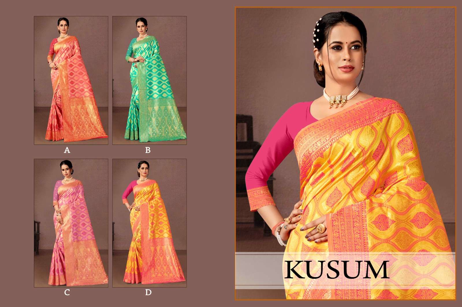 KUSUM  BY RONISHA SAREE FABRICS BANARASI SILK FANCY DESIGNER SUPER HIT COLLECTION 