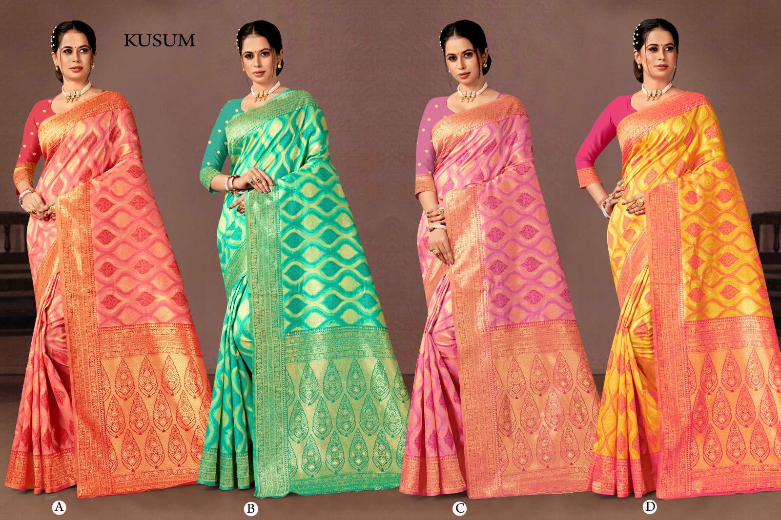 KUSUM  BY RONISHA SAREE FABRICS BANARASI SILK FANCY DESIGNER SUPER HIT COLLECTION 