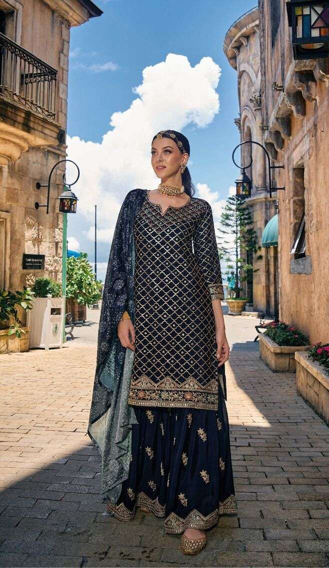 Majestic chinon with emboidery Salwar Kameez Wholesale catalog