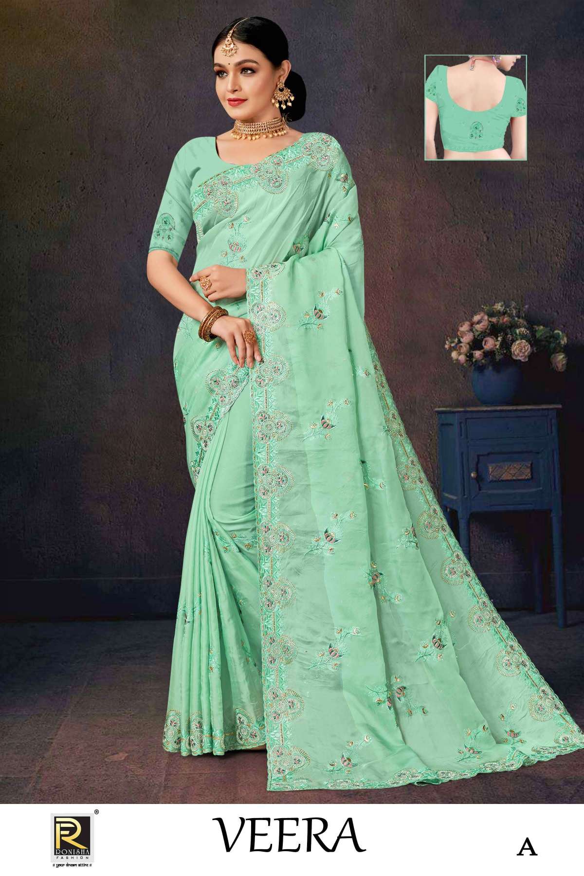 VEERA  BY RONISHA SAREE  FANCY FABRICS  EMBROIDERY WORK AND SIROSKI DIAMOND WORK SUPER HIT COLLECTION 