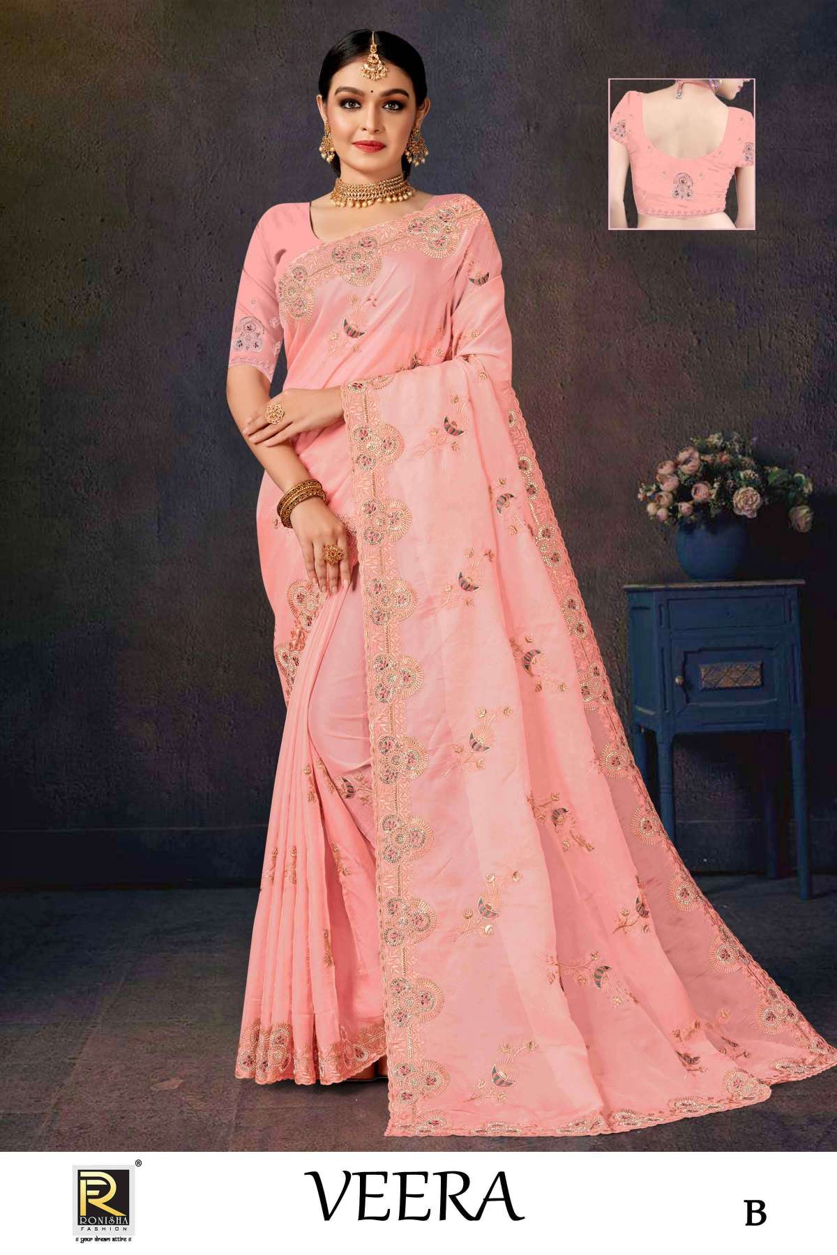 VEERA  BY RONISHA SAREE  FANCY FABRICS  EMBROIDERY WORK AND SIROSKI DIAMOND WORK SUPER HIT COLLECTION 