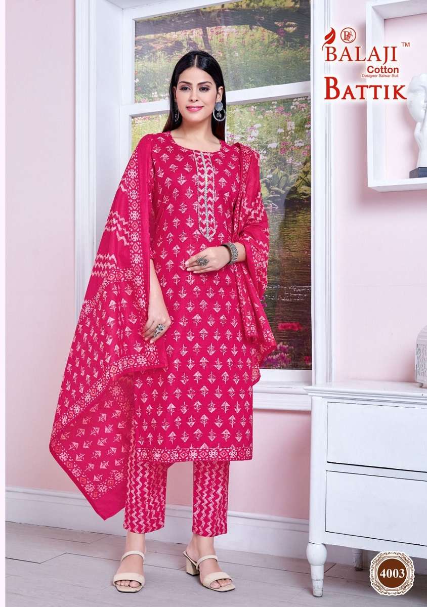 Balaji Battik Art Work Vol-4 Kurti Pant Dupatta -Wholesale Catalog