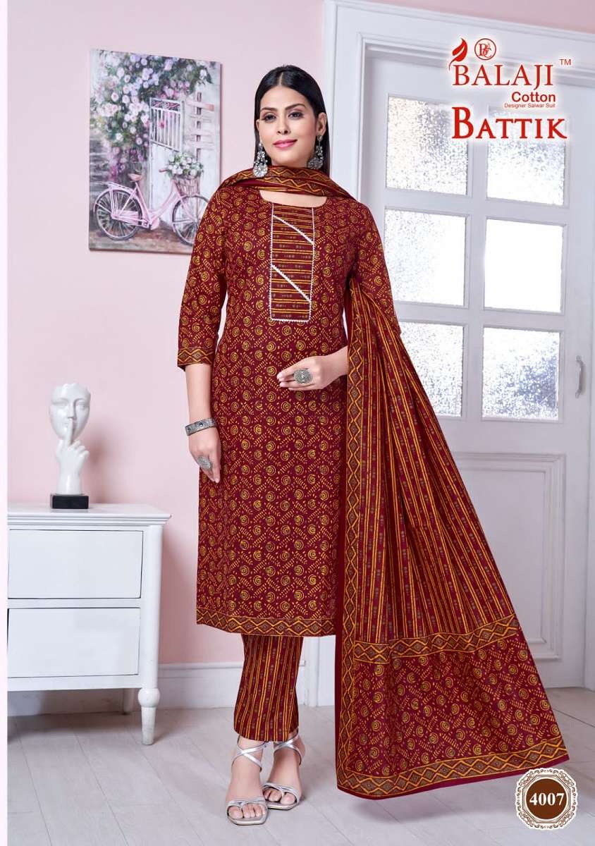 Balaji Battik Art Work Vol-4 Kurti Pant Dupatta -Wholesale Catalog