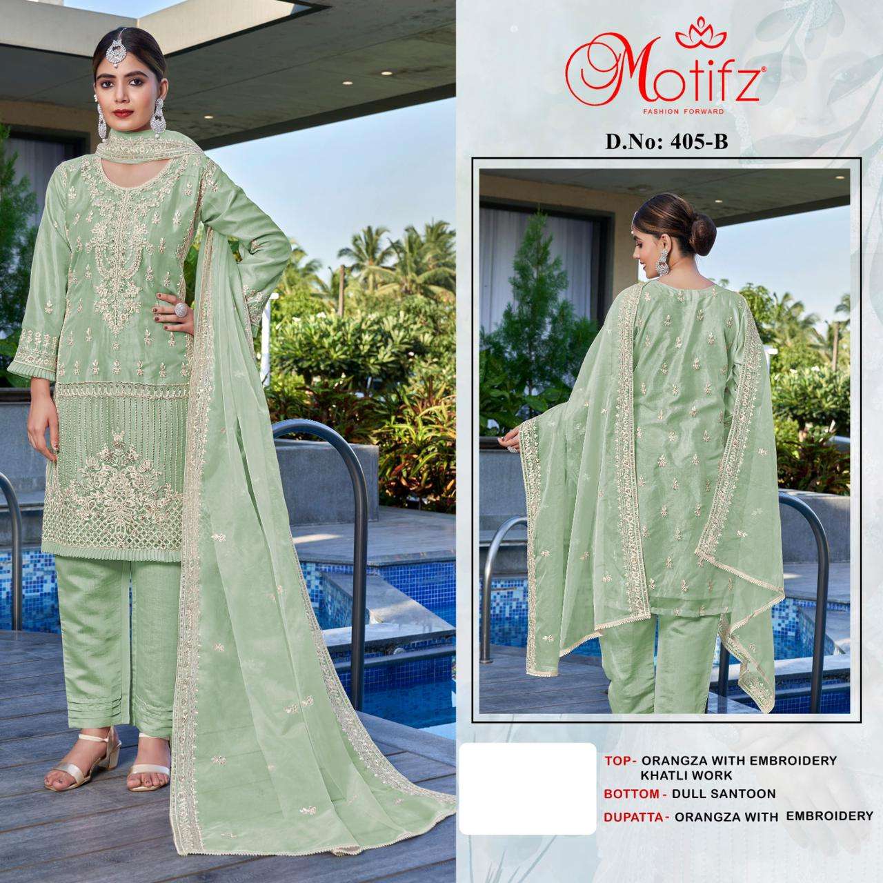 Motifz D -405 Organza with Embroidery khatli work Salwar Kameez Wholesale catalog