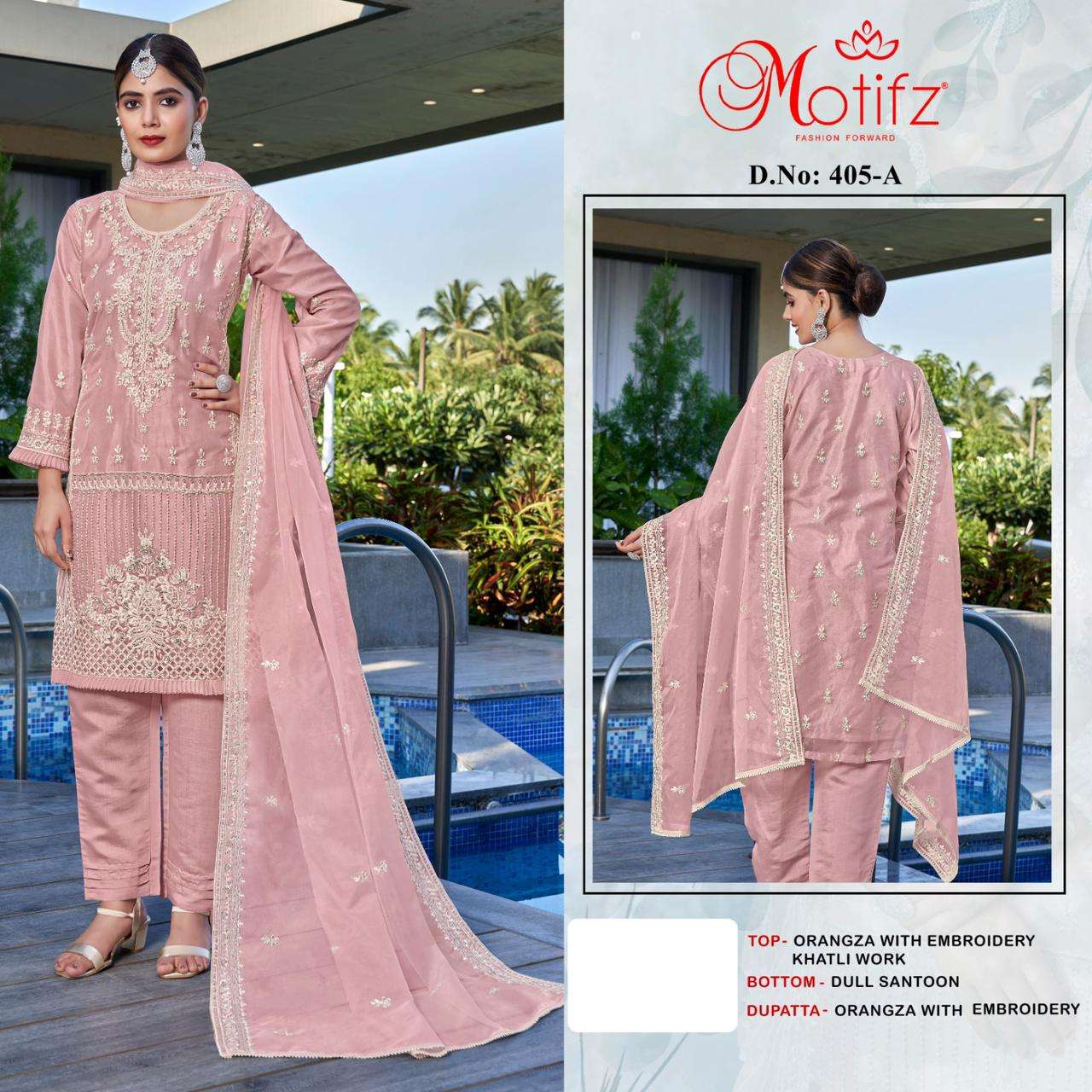 Motifz D -405 Organza with Embroidery khatli work Salwar Kameez Wholesale catalog