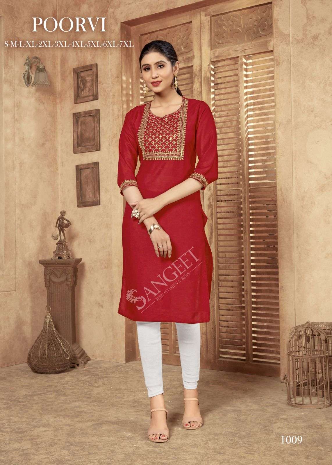 Poorvi 1001 Heavy Rayon Embroidery Kurti Wholesale catalog