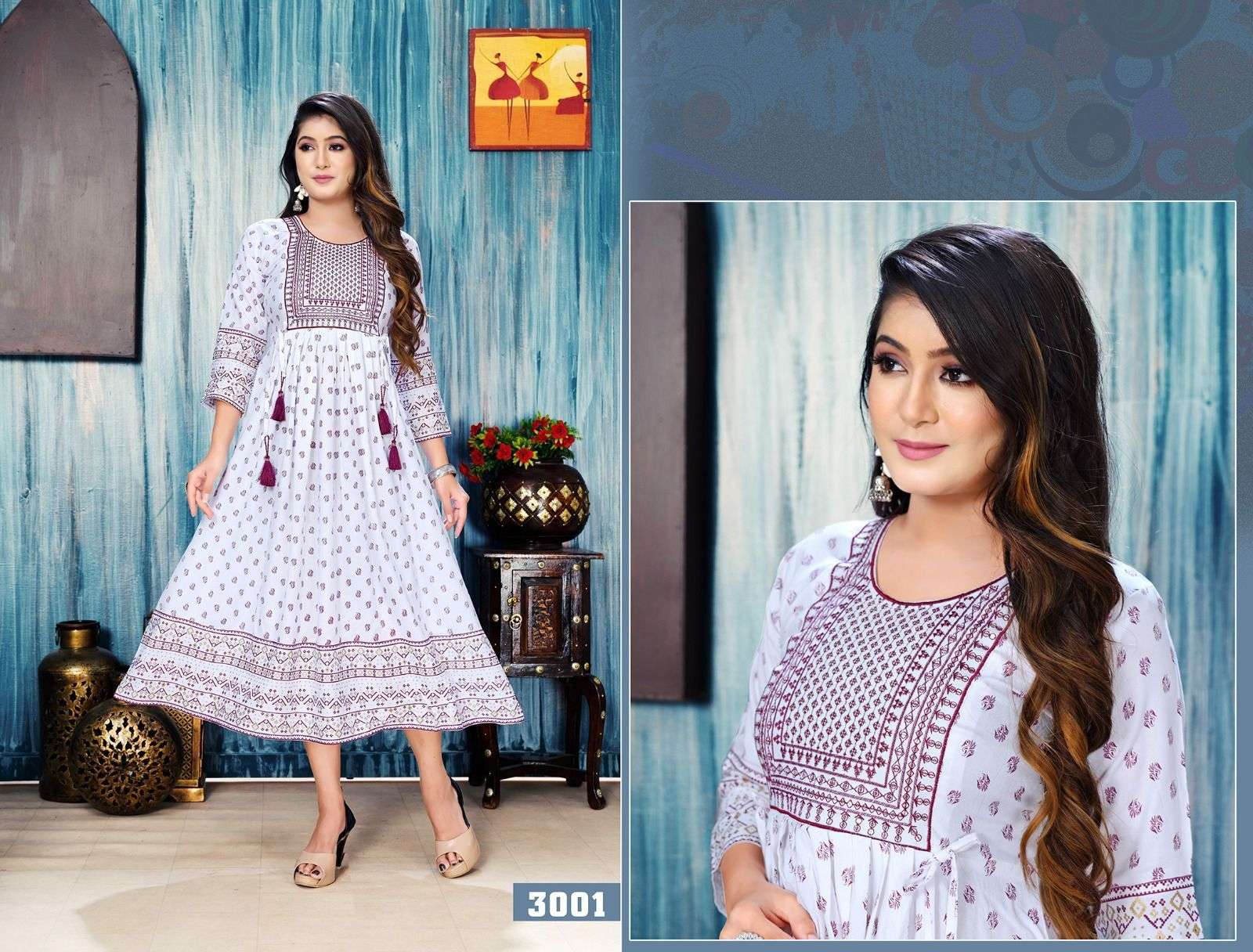 TRENDY WHITE FLORAL Rayon Kurti Wholesale catalog