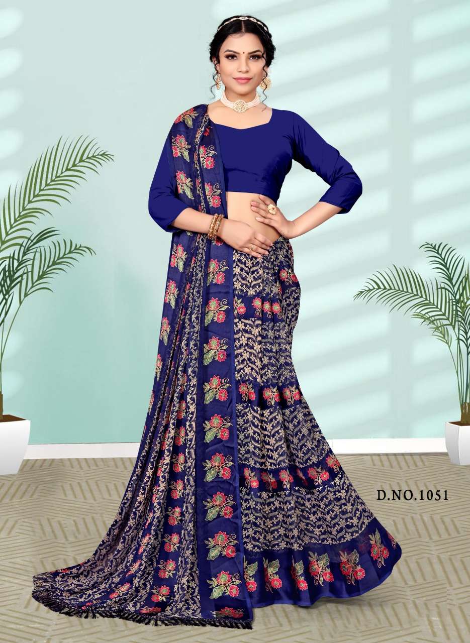 5 staar padding satin petterne print with fancy blouse Saree Wholesale catalog