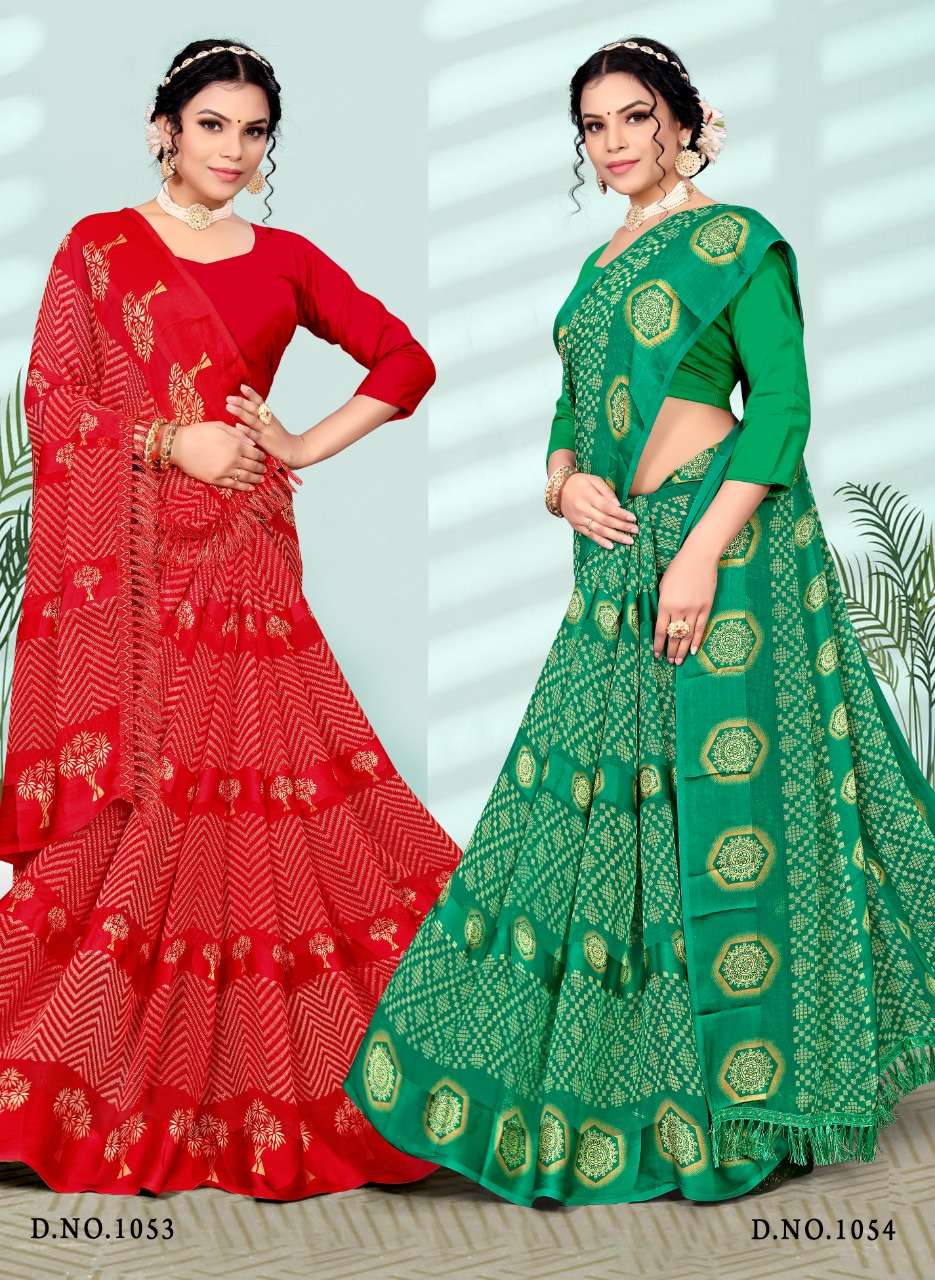 5 staar padding satin petterne print with fancy blouse Saree Wholesale catalog