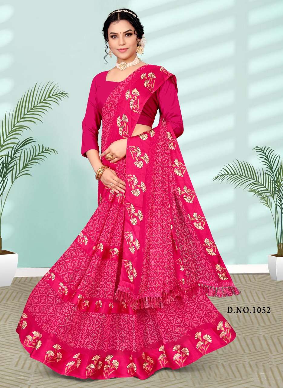 5 staar padding satin petterne print with fancy blouse Saree Wholesale catalog