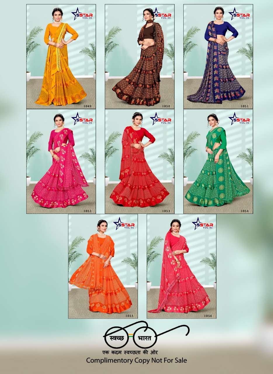 5 staar padding satin petterne print with fancy blouse Saree Wholesale catalog