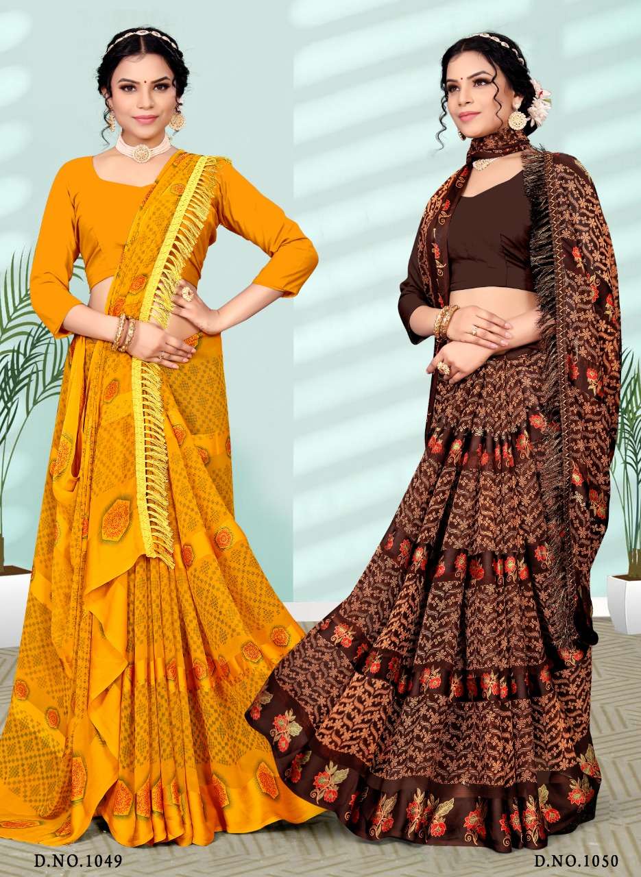 5 staar padding satin petterne print with fancy blouse Saree Wholesale catalog