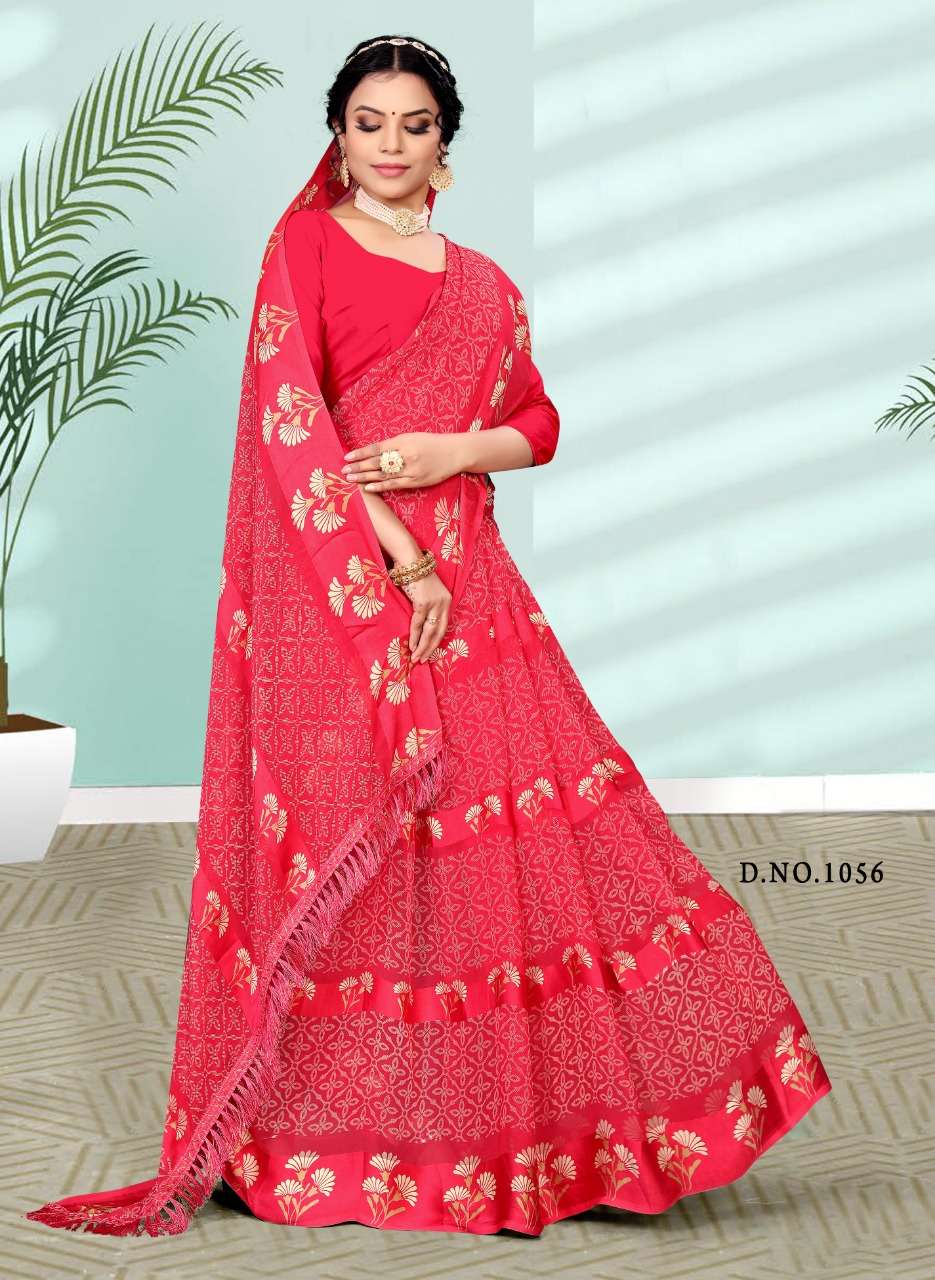 5 staar padding satin petterne print with fancy blouse Saree Wholesale catalog