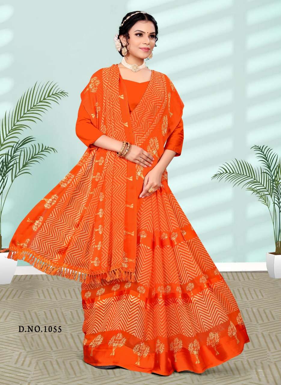5 staar padding satin petterne print with fancy blouse Saree Wholesale catalog