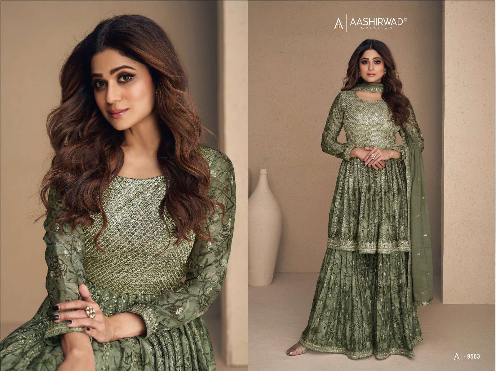Aashirwad Gulkand Flower Chinnon Silk Designer Salwar Kameez Wholesale catalog