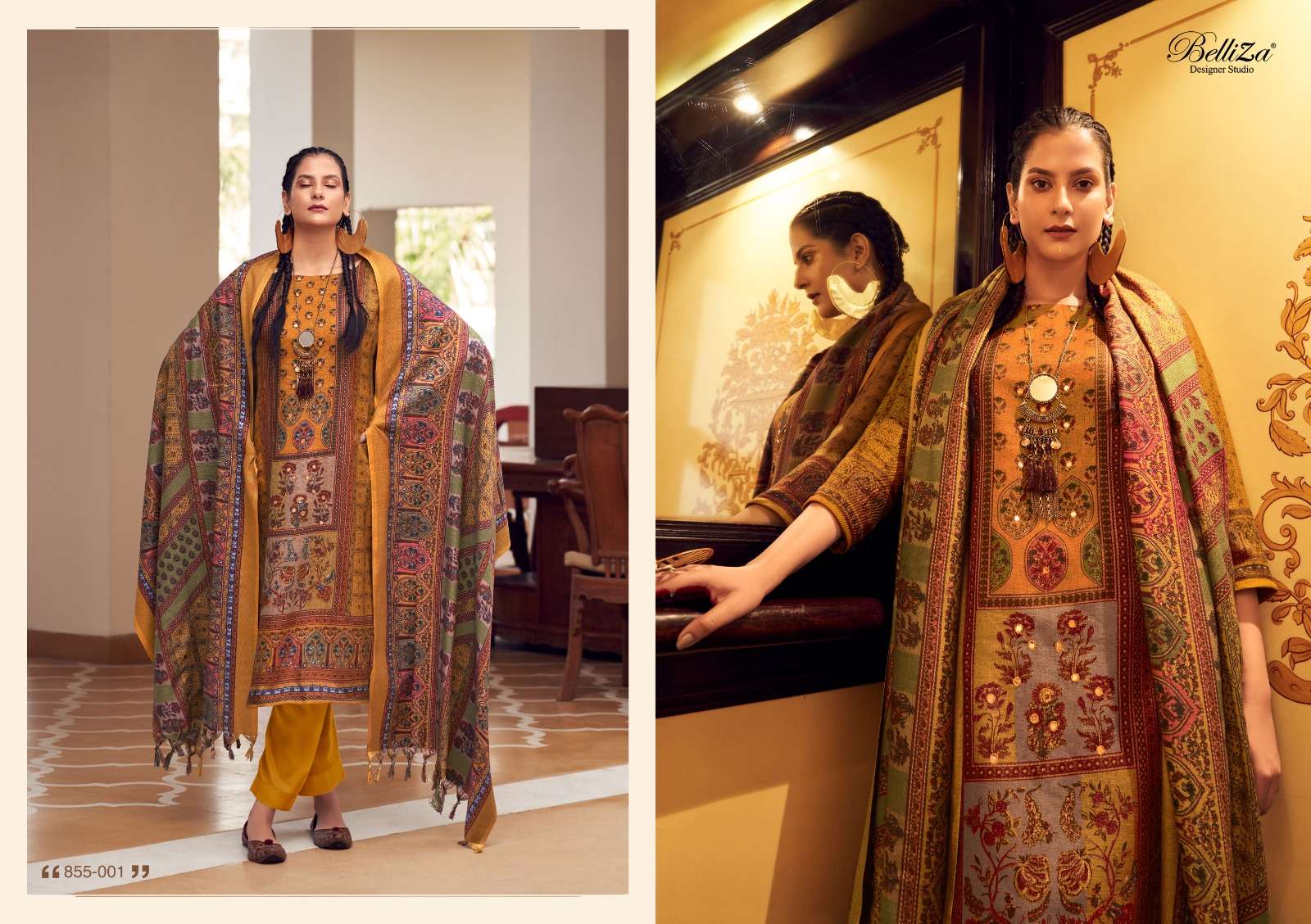 Belliza Haifa Winter Wool Pashmina Dress Material Wholesale catalog
