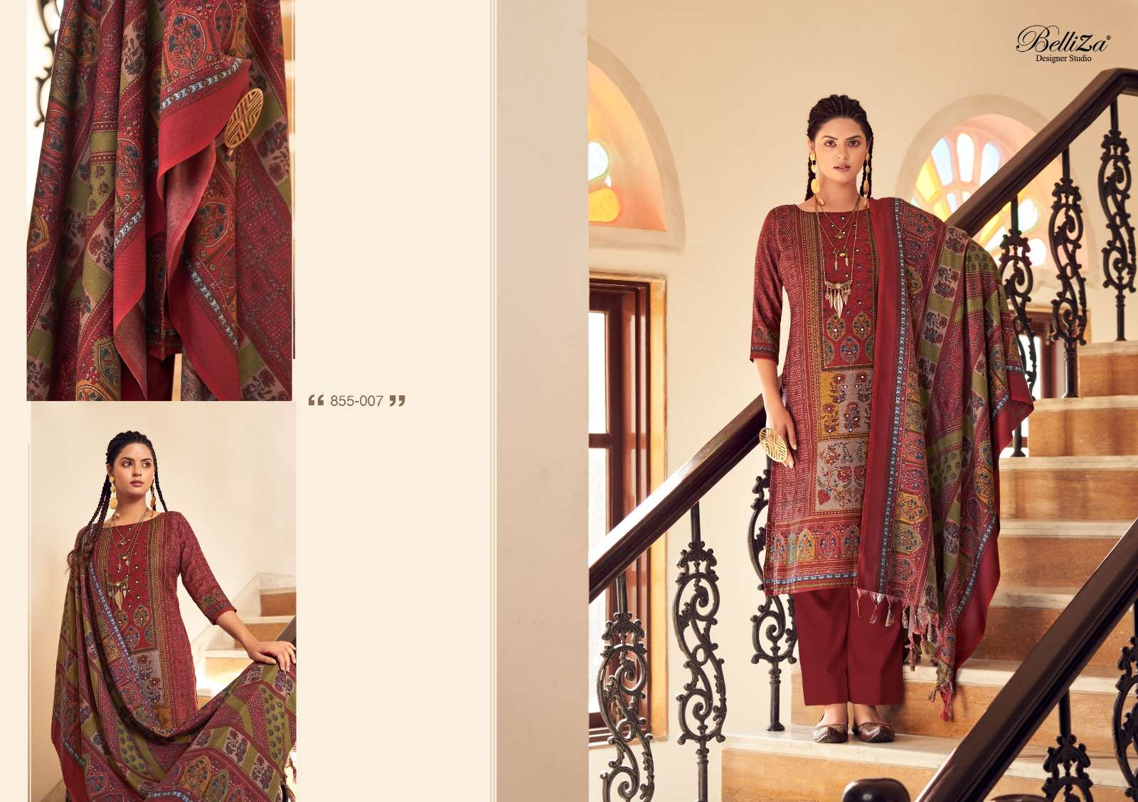 Belliza Haifa Winter Wool Pashmina Dress Material Wholesale catalog