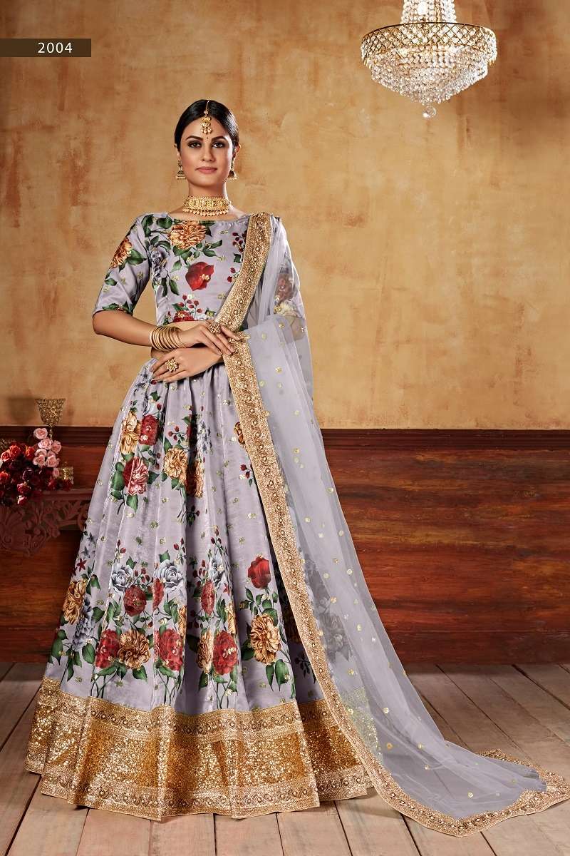 LISHVAA VOL-1 GREY WEDDING SEASON SPECIAL FLOWER PRINTED LEHNAGA CHOLI Wholesale catalog