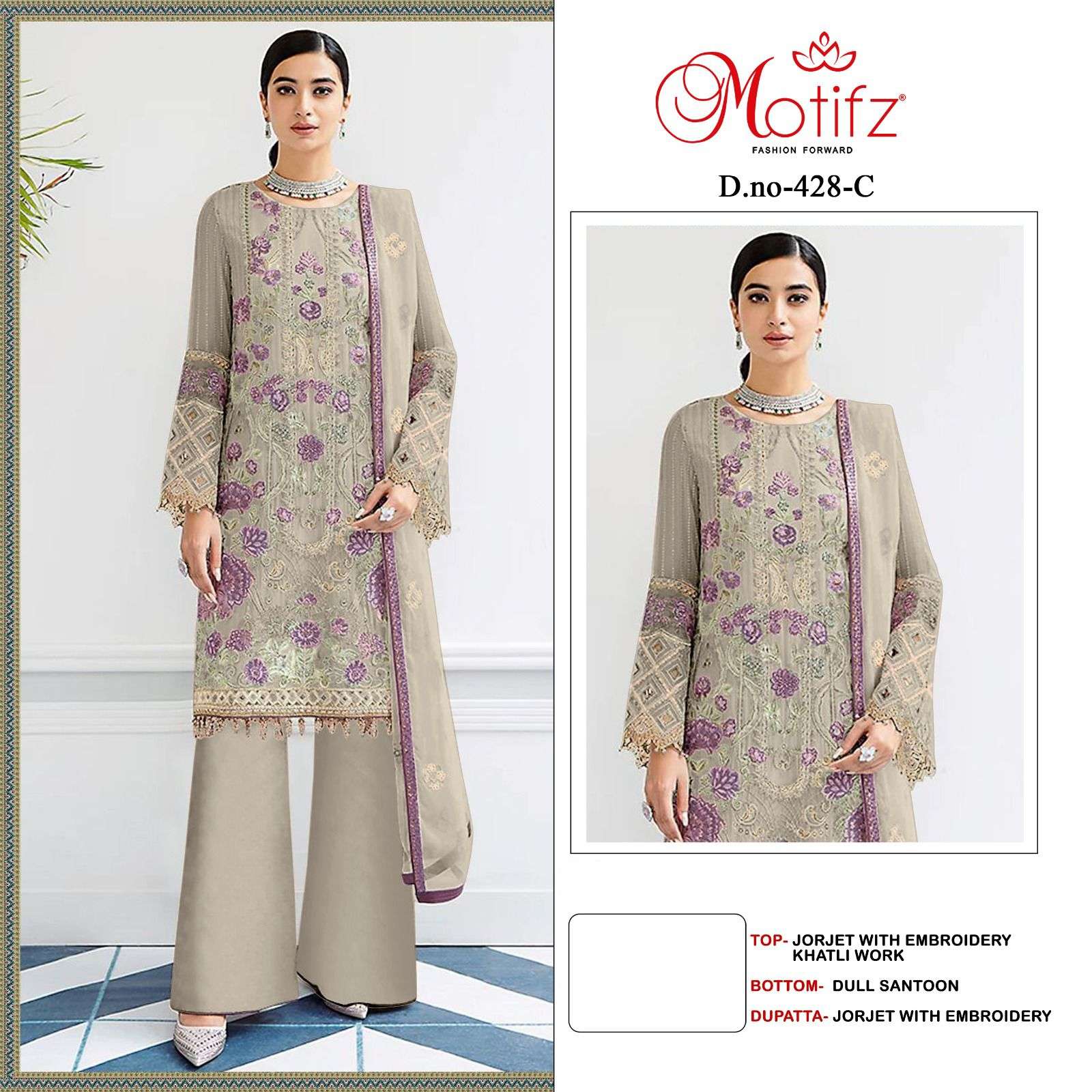 Motifz D -428 Georgette with embroidery  khatli work Salwar Kameez Wholesale catalog