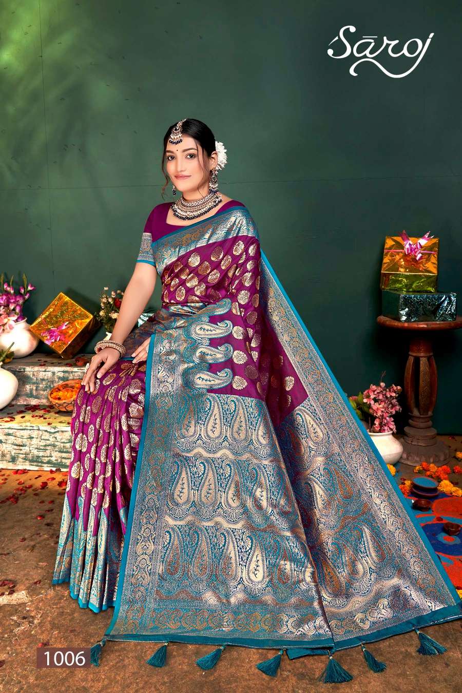 Saroj Sonpari Designer Silk Jacquard design Saree Wholesale catalog