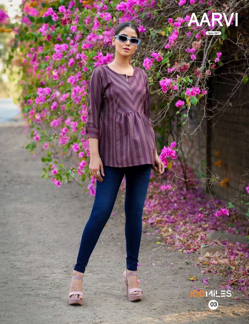 100 Miles Aarvi Cotton Pattern Fancy Top Kurti Wholesale catalog