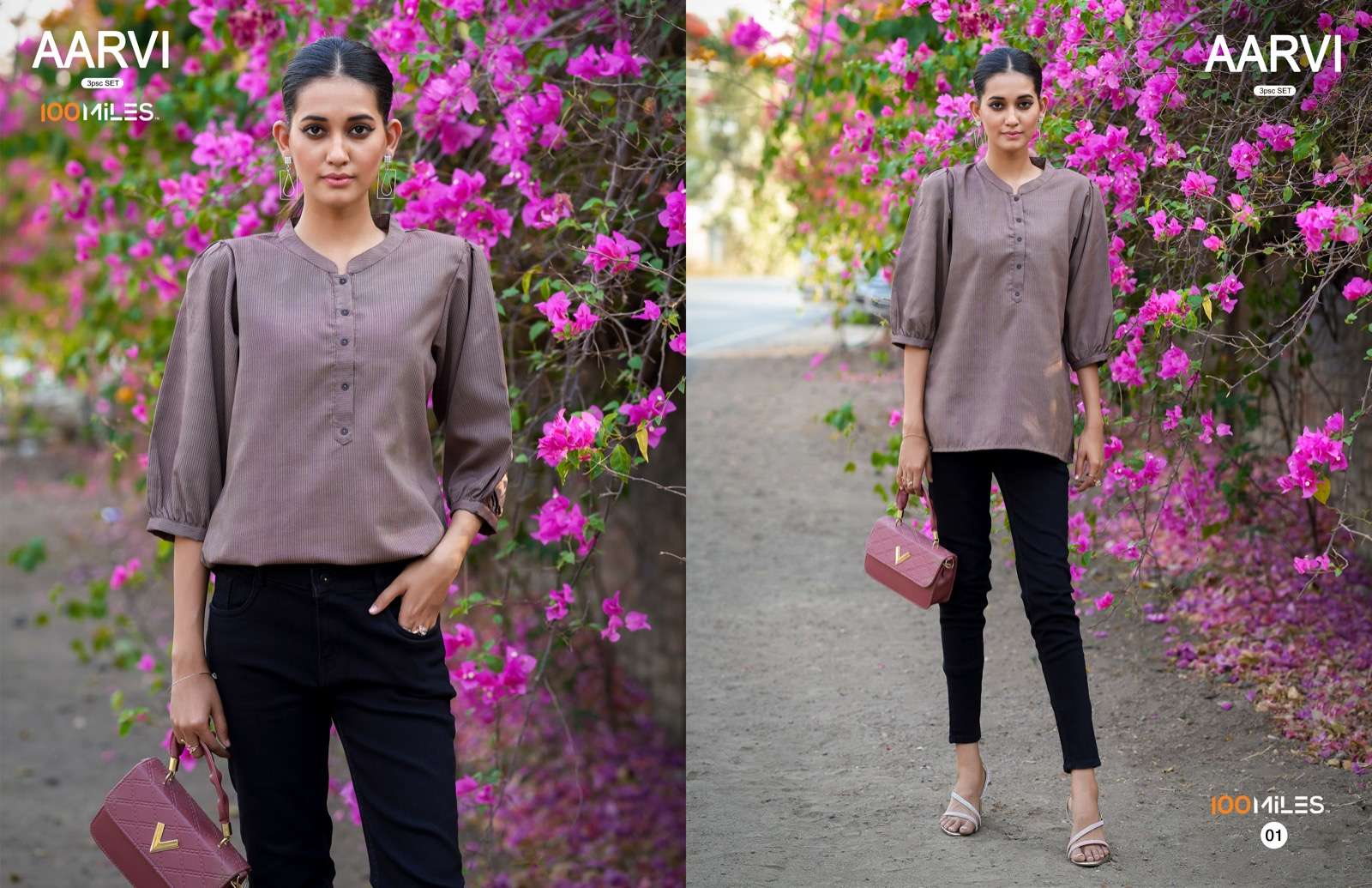 100 Miles Aarvi Cotton Pattern Fancy Top Kurti Wholesale catalog
