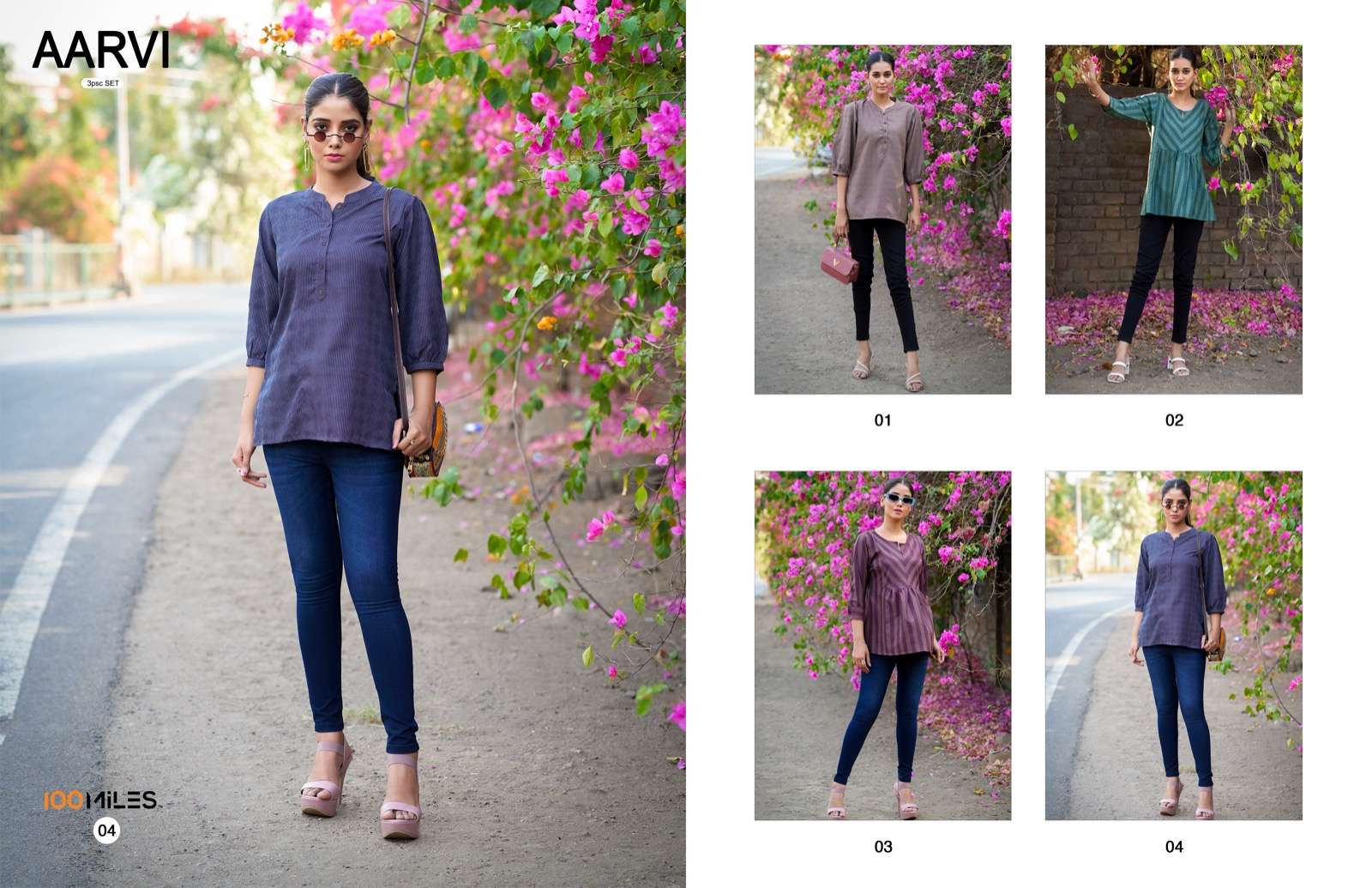 100 Miles Aarvi Cotton Pattern Fancy Top Kurti Wholesale catalog
