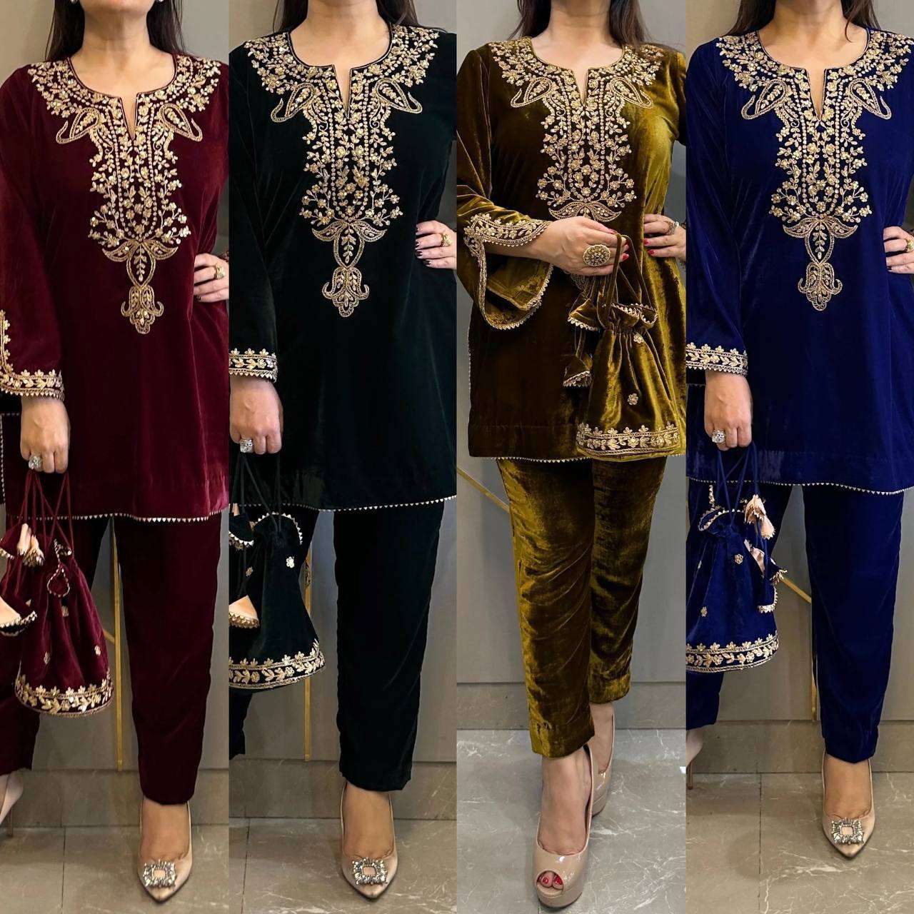 1156 Heavy Velvet Embroidered Salwar Suits Wholesale catalog