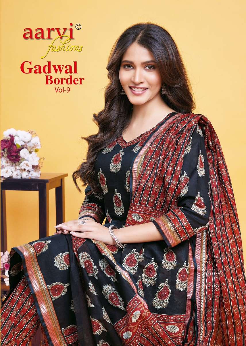 Aarvi Gadhwal Border Vol-9 -Kurti Pant With Dupatta -Wholesale Catalog