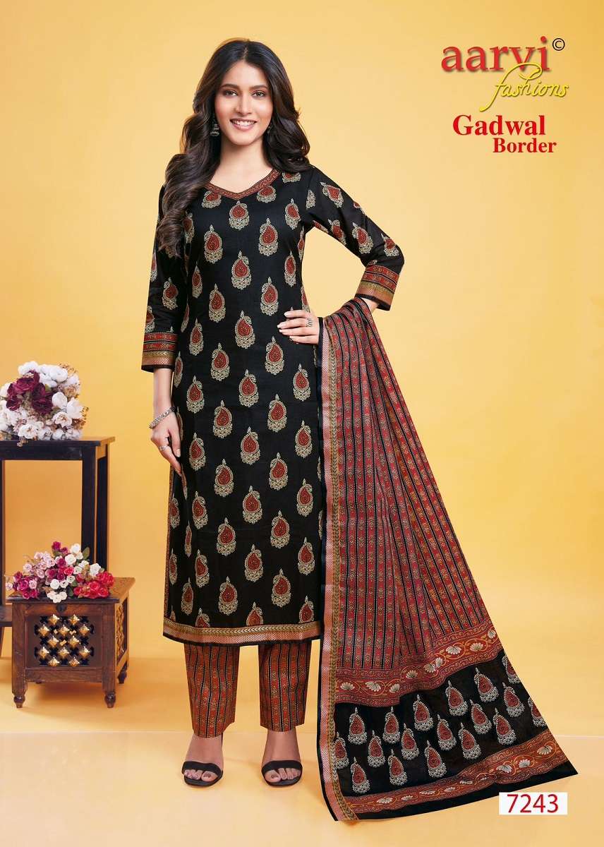 Aarvi Gadhwal Border Vol-9 -Kurti Pant With Dupatta -Wholesale Catalog