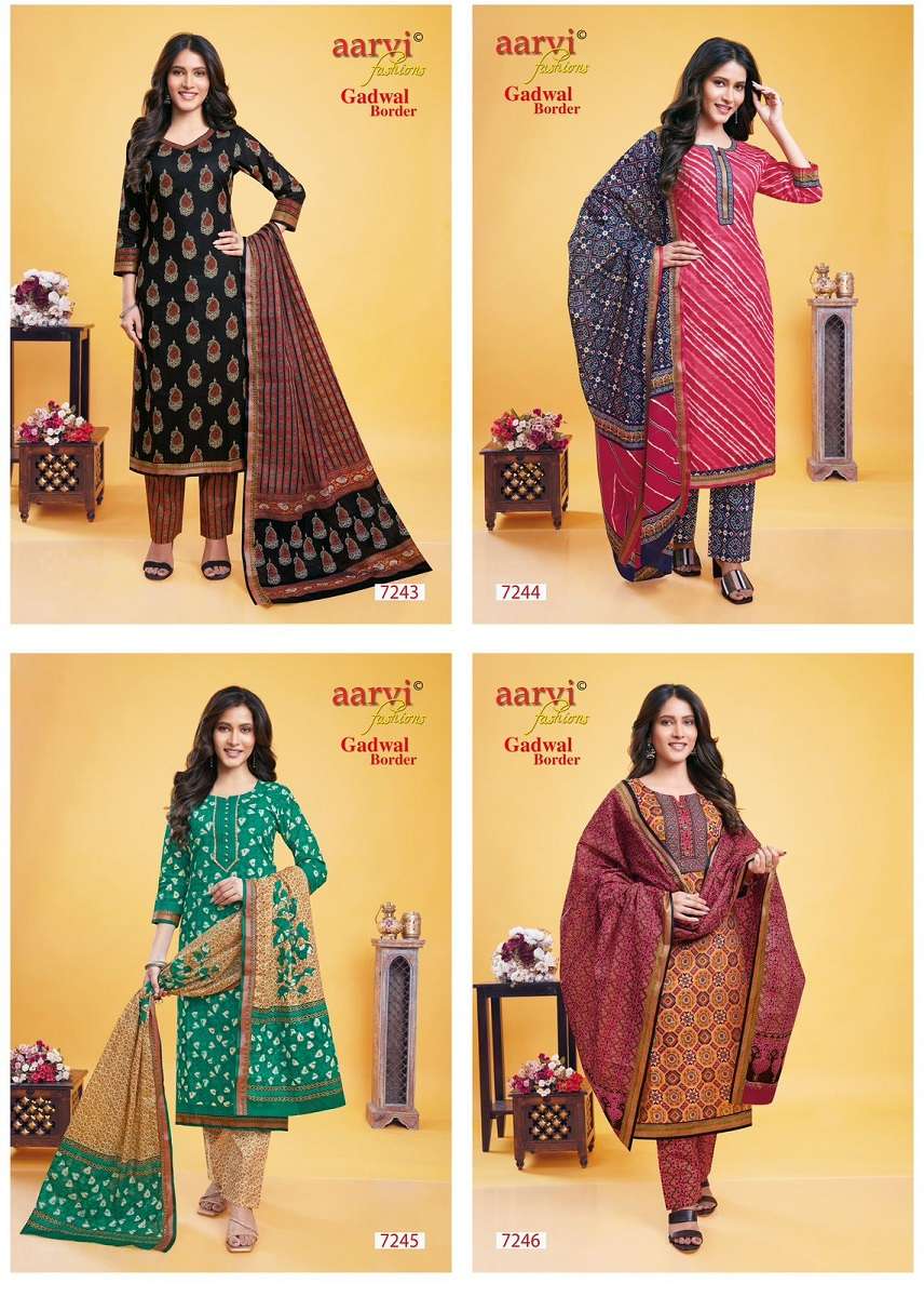 Aarvi Gadhwal Border Vol-9 -Kurti Pant With Dupatta -Wholesale Catalog