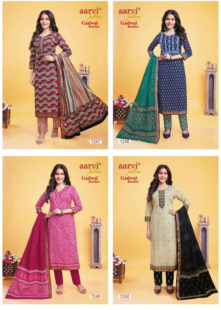 Aarvi Gadhwal Border Vol-9 -Kurti Pant With Dupatta -Wholesale Catalog
