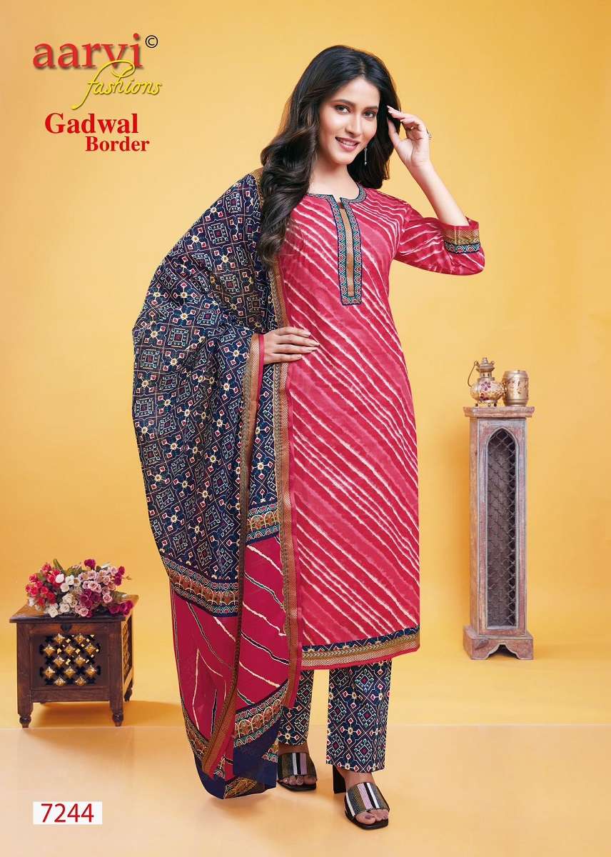 Aarvi Gadhwal Border Vol-9 -Kurti Pant With Dupatta -Wholesale Catalog