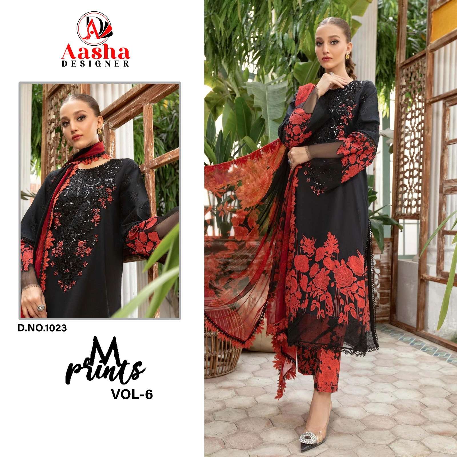Aasha M Print Vol 6 Chiffon Dupatta Pakistani Suits Wholesale catalog