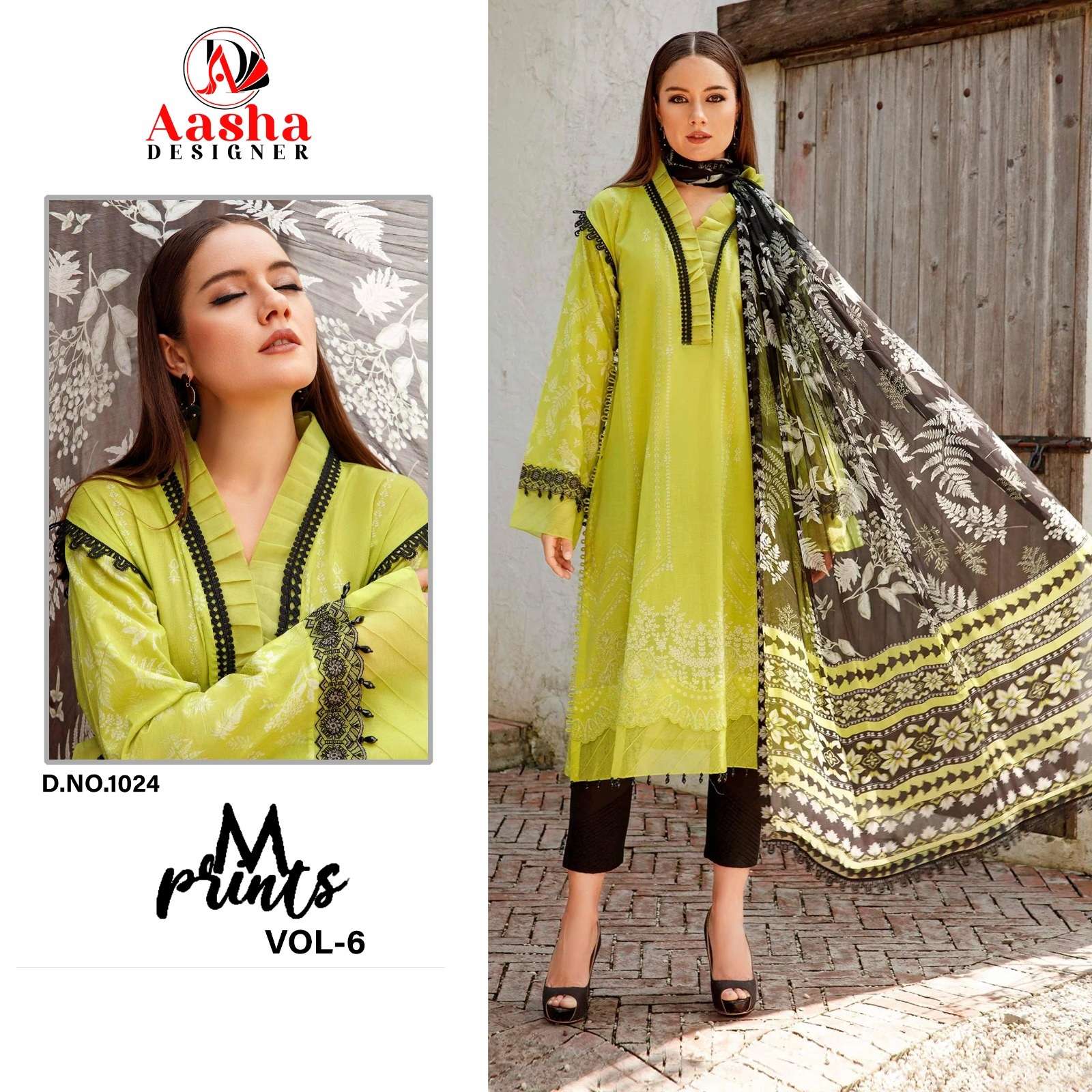 Aasha M Print Vol 6 Chiffon Dupatta Pakistani Suits Wholesale catalog